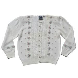 Vintage Maggie's Choice Embroidered 3D Floral Rosette Knit Cardigan Sweater
